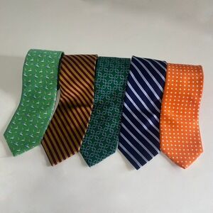 Men's BROOKS BROTHERS Lot of 5 Silk Ties Stripes Polka Dot Chain Link Pelicans